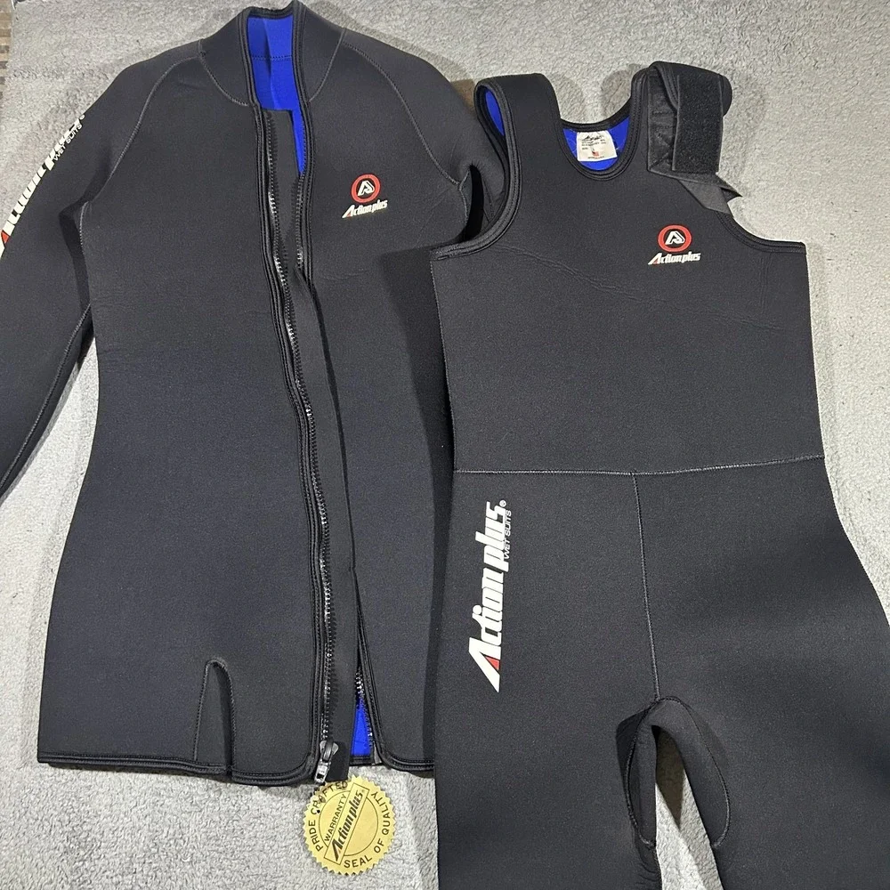 NWT Action Plus Wetsuit Large Neoprene Scuba Full Zip Swim Diving 2 Piece Set